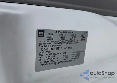 2015 Chevrolet Express 2500 Work Van z USA, uszkodzony, nr VIN 1GCWGFCF5F1242410